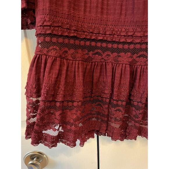 Parker Ruffle Lace Halter Frill Sleeve Dress NWT, Size Large, Cranberry - Picture 6 of 6
